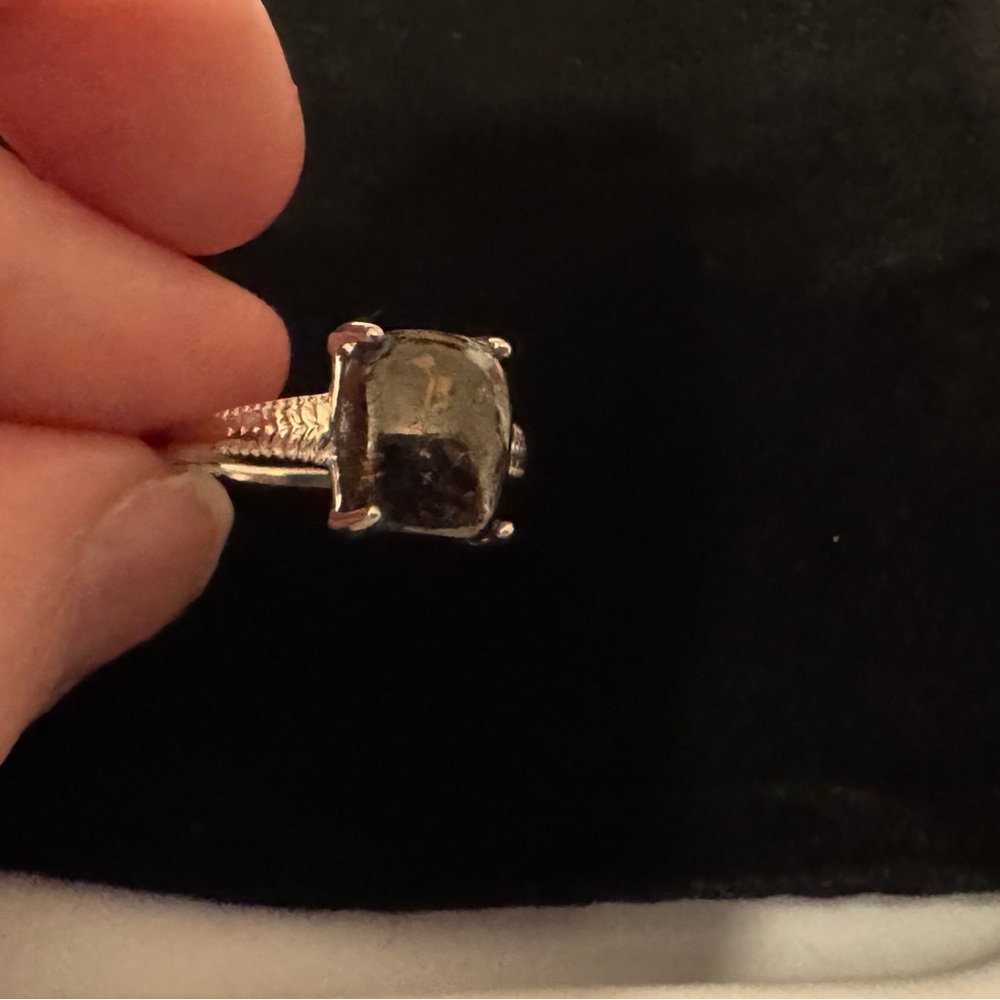 New Shungite Sterling silver gold matrix solitaire ring Size 8 4.9 ctw